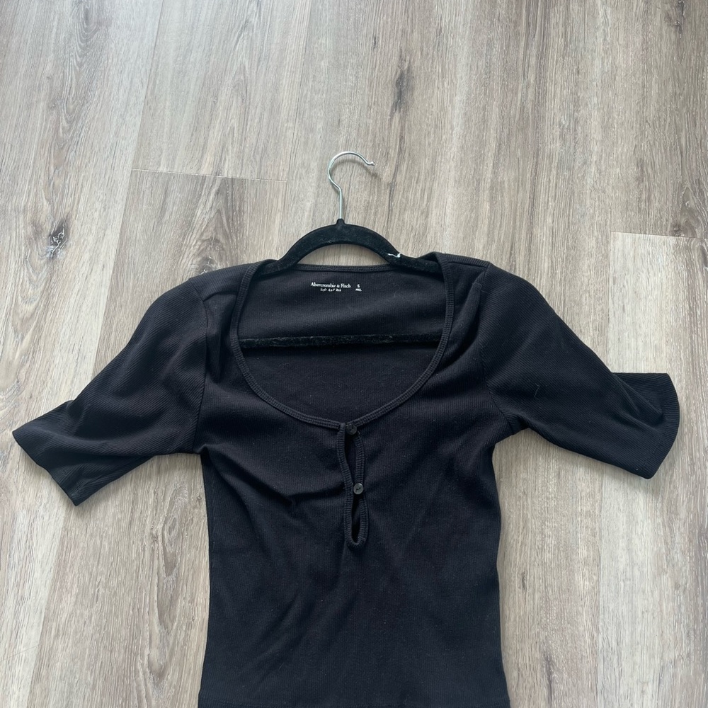 Abercrombie & Fitch Black Fitted Tie Front Bodysuit 3/4 Sleeve